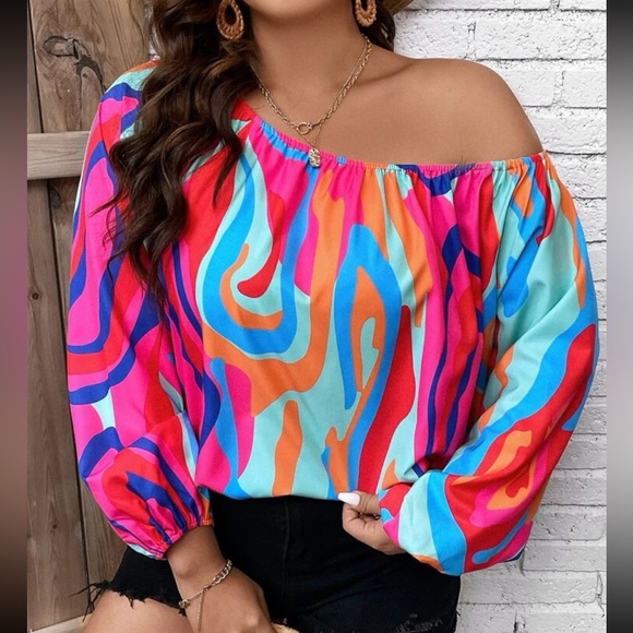 Boho geo print one shoulder blouse - Picture 7 of 9